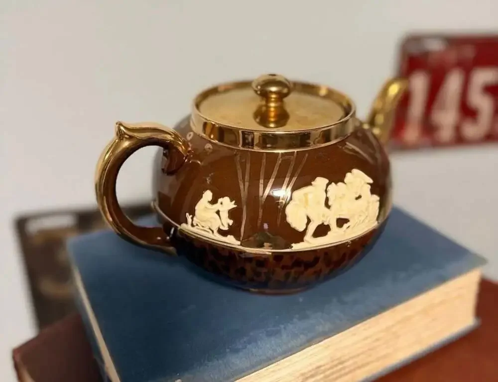 Gibsons Staffordshire England Vintage Ceramic Teapot Brown Gold Relief